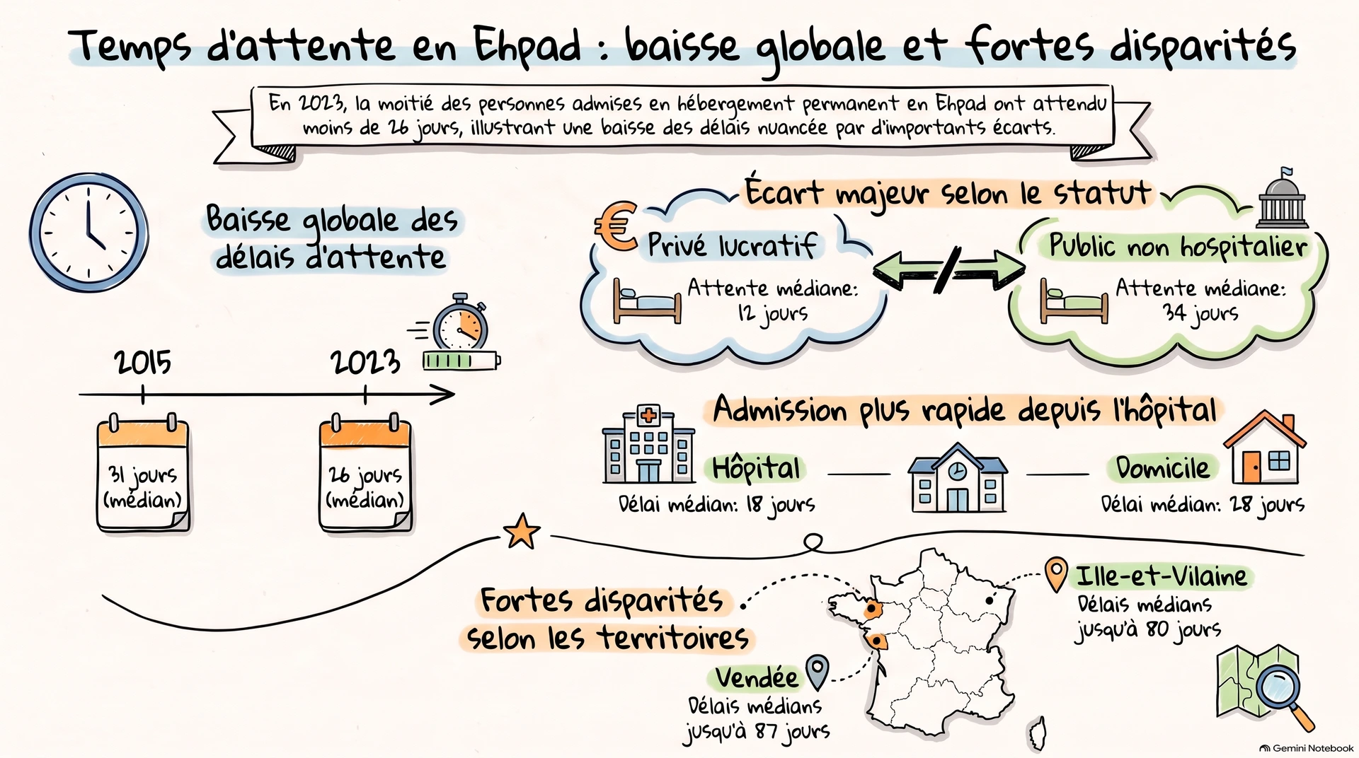 Temps d'attente en EPHAD : baisse globale et forte disparités Temps d'attente en EPHAD : baisse globale et forte disparités